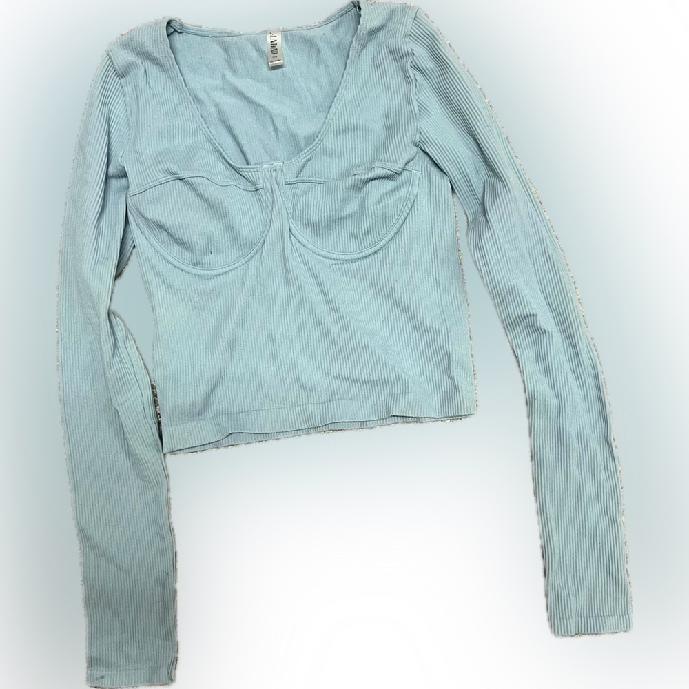 ANWND long sleeves blue ribbed cropped corset top size S/M